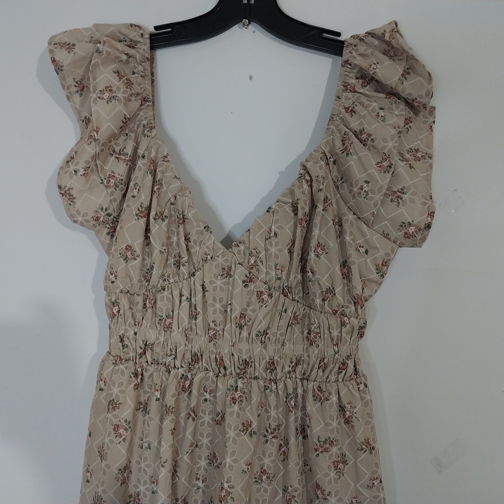 Altar D State Floral Maxi Dress Beige Ruffle Sleeve Cottagecore Prairie Dress - Picture 5 of 14